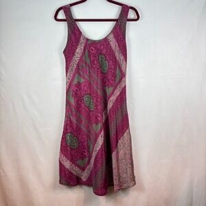 Zury Womens Pink Boho Paisley Sleeveless Sundress SZ Large Flowy Whimsical Lined